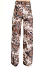 Niobe Clothing High Waist Fold Over Wide Leg Palazzo Pants (Brown Vintage) - pants
