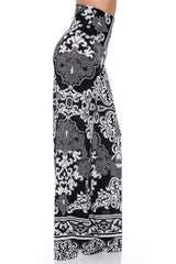 Niobe Clothing High Waist Foldover Boho Palazzo Pants (Black White) - pants