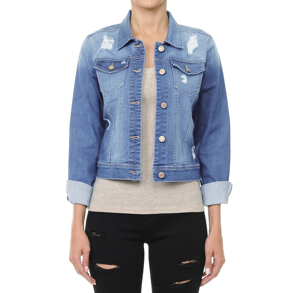 Wax Classic Crop Vintage Distressed Denim Jacket - Sport Jackets f_outerwear