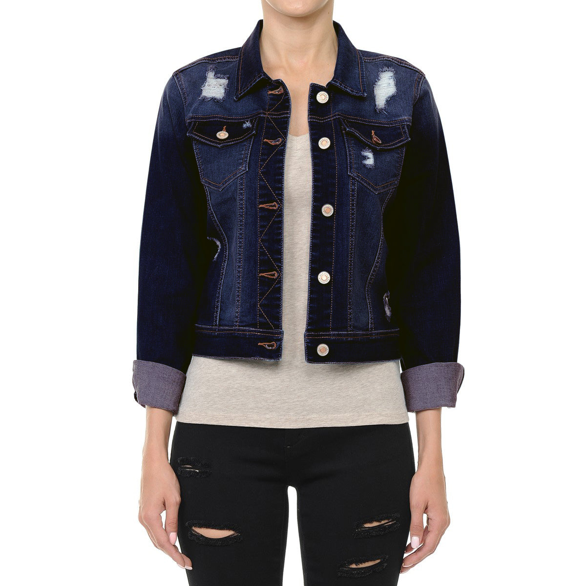 Wax Classic Crop Vintage Distressed Denim Jacket - Sport Jackets f_outerwear