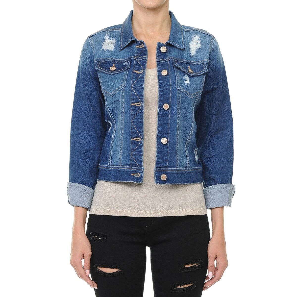 Wax Classic Crop Vintage Distressed Denim Jacket - Sport Jackets f_outerwear