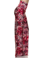 Niobe Clothing High Waist Fold Over Wide Leg Gaucho Palazzo Pants (Crimson Rose) - pants