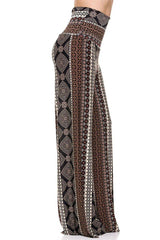 Niobe Clothing High Waist Foldover Boho Palazzo Pants (Black Mocha) - pants