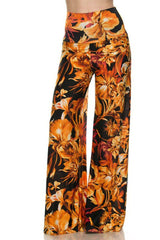 Niobe Clothing High Waist Fold Over Wide Leg Palazzo Pants (Sunset Fire) - pants
