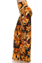 Niobe Clothing High Waist Fold Over Wide Leg Palazzo Pants (Sunset Fire) - pants