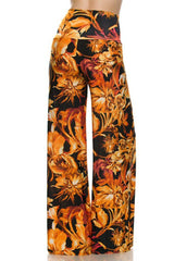 Niobe Clothing High Waist Fold Over Wide Leg Palazzo Pants (Sunset Fire) - pants