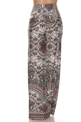 Niobe Clothing High Waist Foldover Boho Palazzo Pants (Grey Pink Mosaic) - pants