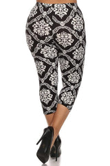 Niobe Clothing Damask Design Plus Size Capri Leggings - leggings
