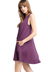 Mitto Shop Bamboo Fiber Knit Sleeveless T-shirt Dress (Violet) - dress