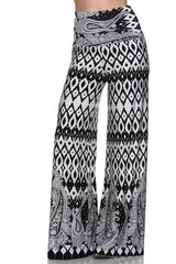 Niobe Clothing High Waist Foldover Boho Palazzo Pants (Aztec Paisley) - pants