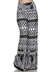 Niobe Clothing High Waist Foldover Boho Palazzo Pants (Aztec Paisley) - pants