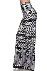 Niobe Clothing High Waist Foldover Boho Palazzo Pants (Aztec Paisley) - pants