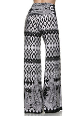 Niobe Clothing High Waist Foldover Boho Palazzo Pants (Aztec Paisley) - pants