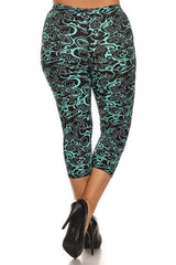 Niobe Clothing Teal Swirls Design Plus Size Capri Leggings - leggings