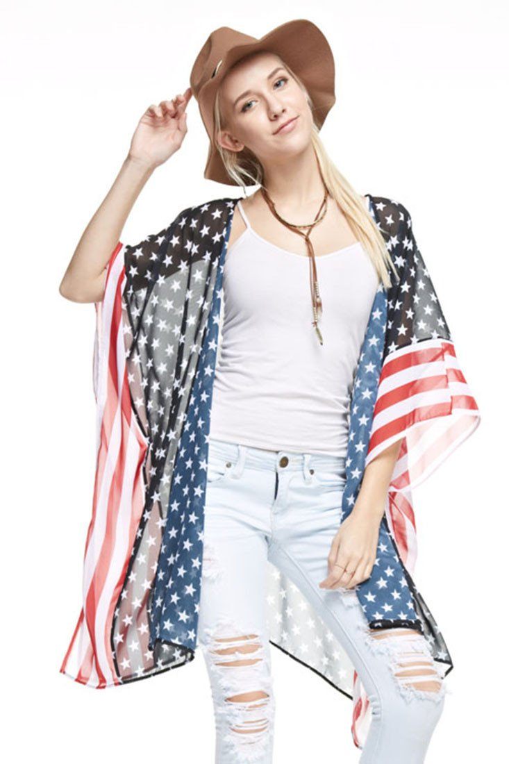 Niobe Clothing Stars & Stripes Sheer Kimono Cardigan Cover Up - f_outerwear