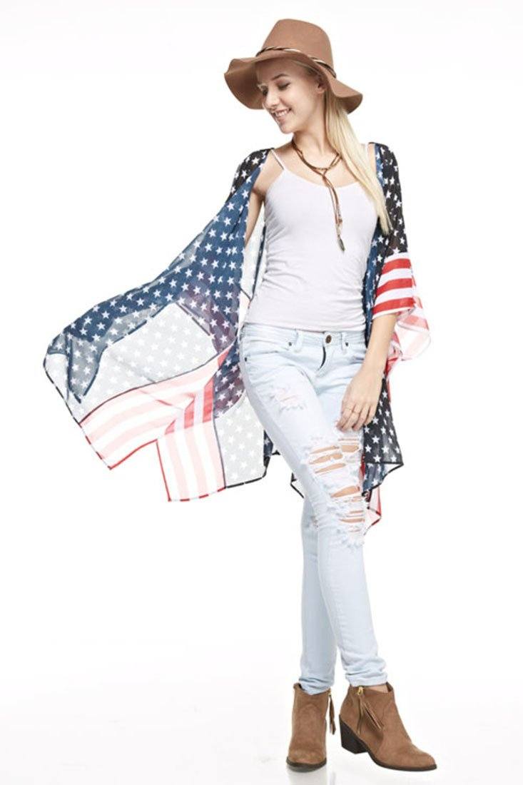 Niobe Clothing Stars & Stripes Sheer Kimono Cardigan Cover Up - f_outerwear