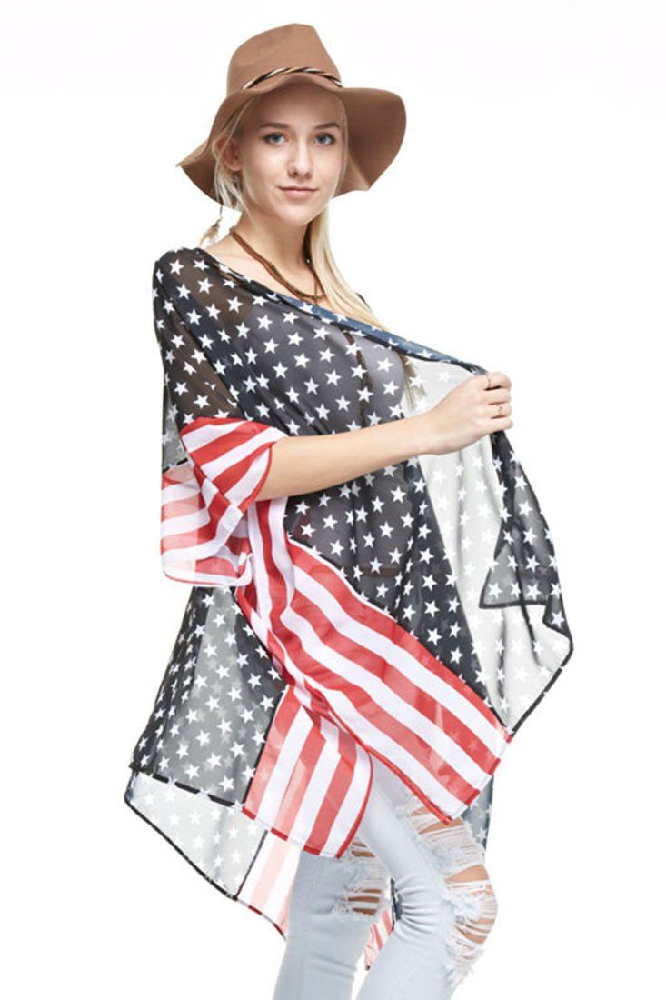 Niobe Clothing Stars & Stripes Sheer Kimono Cardigan Cover Up - f_outerwear