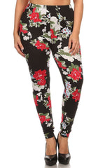 Niobe Clothing Crimson Rose Design Plus Size Leggings - leggings