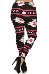 Niobe Clothing Pink Aztec Design Plus Size Leggings - leggings