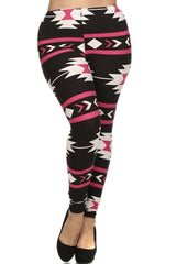 Niobe Clothing Pink Aztec Design Plus Size Leggings - leggings
