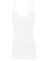 Niobe Clothing Basic Solid Lace Trim Cami Tank Slip - Tops