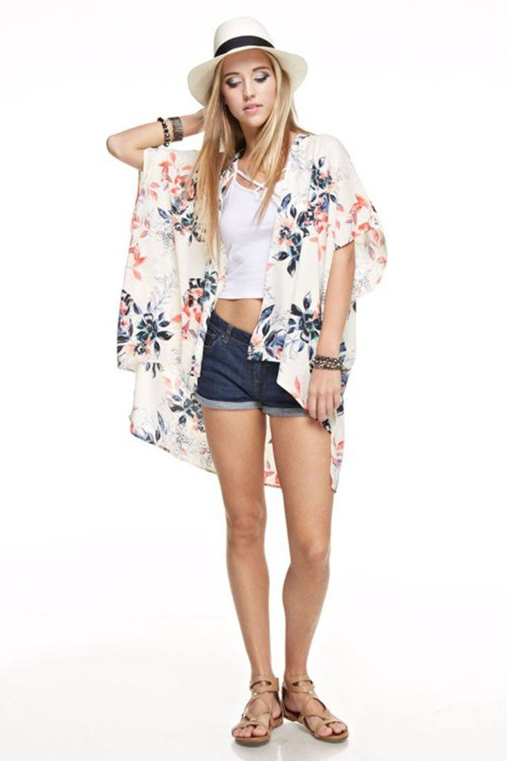 Niobe Clothing Botanical Patterned Kimono Cardigan Cover Up - f_outerwear