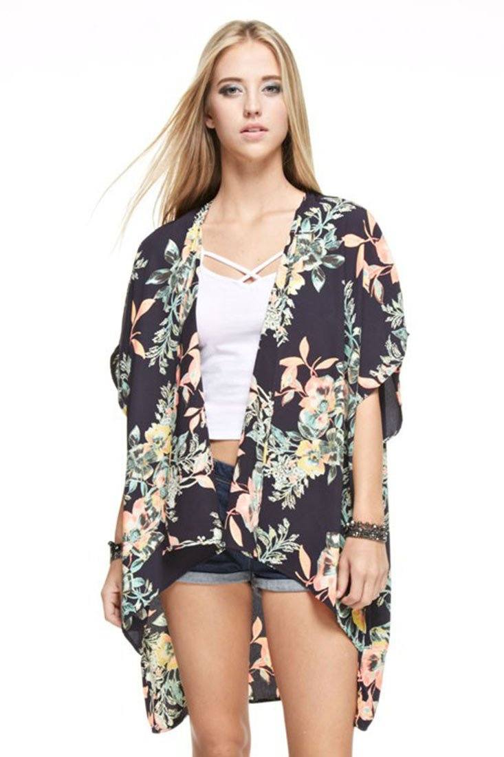 Niobe Clothing Botanical Patterned Kimono Cardigan Cover Up - f_outerwear