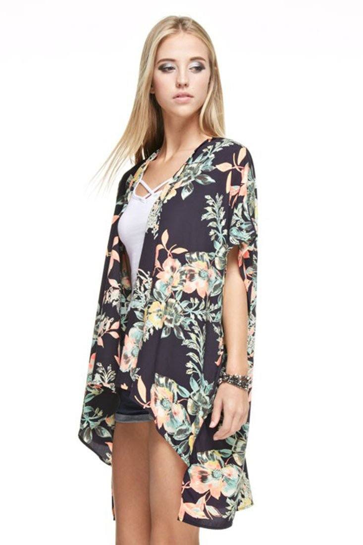 Niobe Clothing Botanical Patterned Kimono Cardigan Cover Up - f_outerwear