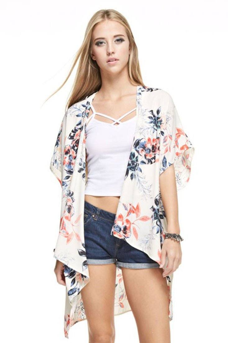Niobe Clothing Botanical Patterned Kimono Cardigan Cover Up - f_outerwear
