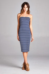 DNA Navy Striped Strapless Bodycon Mini Tube Dress - dress