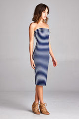 DNA Navy Striped Strapless Bodycon Mini Tube Dress - dress