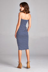 DNA Navy Striped Strapless Bodycon Mini Tube Dress - dress