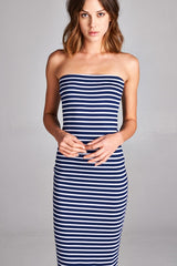 DNA Navy Striped Strapless Bodycon Mini Tube Dress - dress