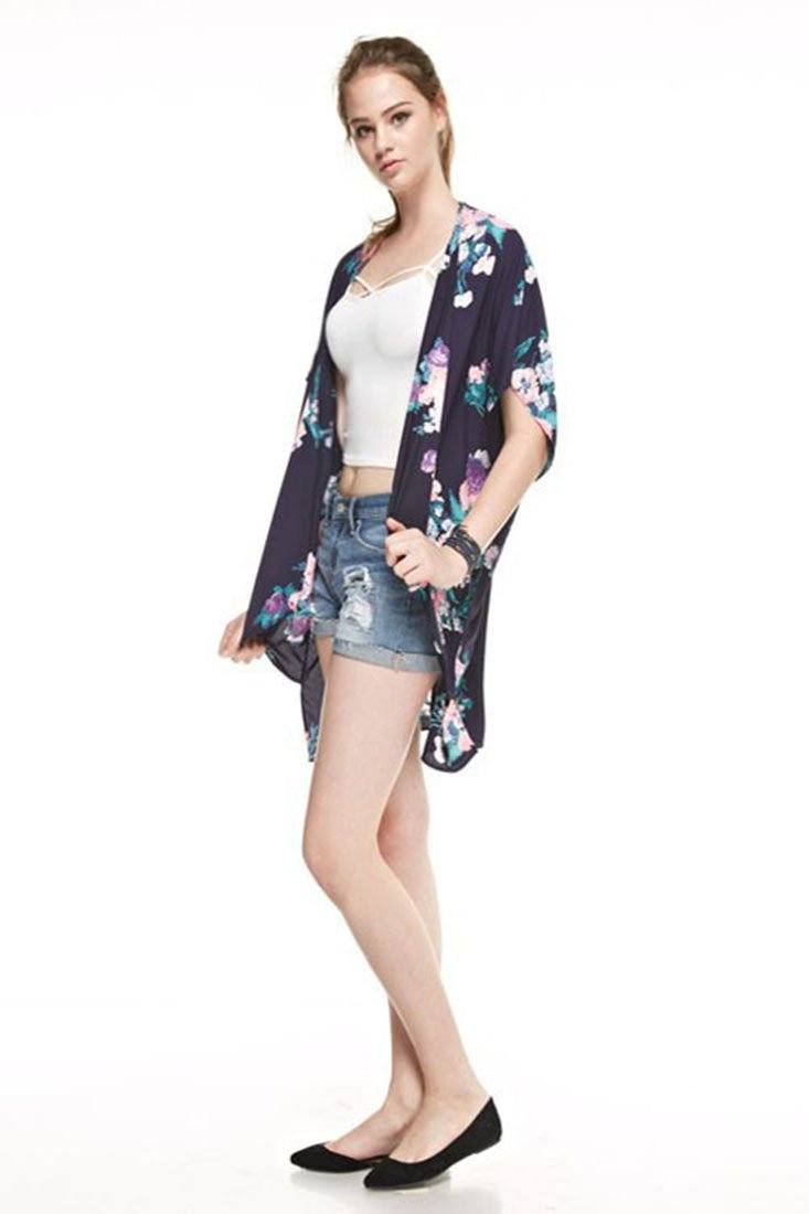 Navy Floral Bouquet Kimono Cardigan Cover Up Cardigans- Niobe Clothing
