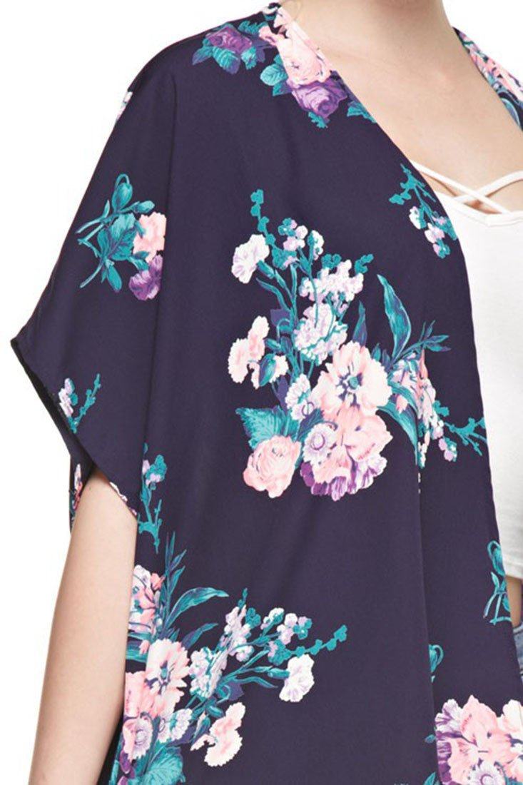 Niobe Clothing Navy Floral Bouquet Kimono Cardigan Cover Up - Cardigans f_outerwear