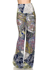 Niobe Clothing High Waist Fold Over Wide Leg Gaucho Palazzo Pants (Multicolor Paisley) - pants
