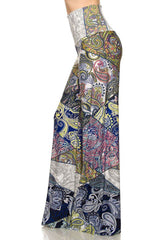 Niobe Clothing High Waist Fold Over Wide Leg Gaucho Palazzo Pants (Multicolor Paisley) - pants