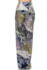 Niobe Clothing High Waist Fold Over Wide Leg Gaucho Palazzo Pants (Multicolor Paisley) - pants