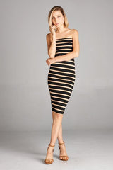 DNA Black/Taupe Stripes Strapless Bodycon Mini Tube Dress - dress