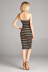 DNA Black/Taupe Stripes Strapless Bodycon Mini Tube Dress - dress