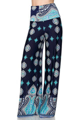 Niobe Clothing High Waist Fold Over Wide Leg Gaucho Palazzo Pants (Midnight Frost) - pants