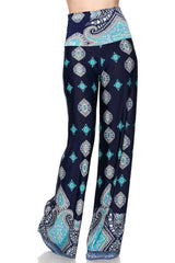 Niobe Clothing High Waist Fold Over Wide Leg Gaucho Palazzo Pants (Midnight Frost) - pants