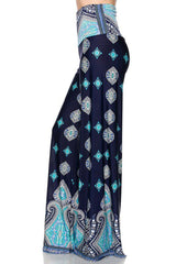 Niobe Clothing High Waist Fold Over Wide Leg Gaucho Palazzo Pants (Midnight Frost) - pants
