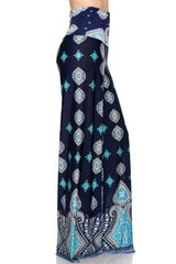 Niobe Clothing High Waist Fold Over Wide Leg Gaucho Palazzo Pants (Midnight Frost) - pants