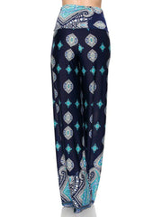 Niobe Clothing High Waist Fold Over Wide Leg Gaucho Palazzo Pants (Midnight Frost) - pants
