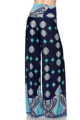 Niobe Clothing High Waist Fold Over Wide Leg Gaucho Palazzo Pants (Midnight Frost) - pants