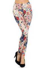 Niobe Clothing Red, White & Blue Graphic Print Lined Leggings - leggings