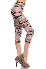 Niobe Clothing Light Pink Camo Design Capri Leggings - leggings