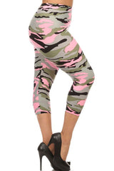 Niobe Clothing Light Pink Camo Design Plus Size Capri Leggings - leggings