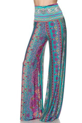Niobe Clothing High Waist Fold Over Wide Leg Gaucho Palazzo Pants (Jade Elegance) - pants